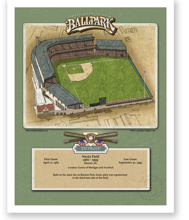 print featuring historically accurate illustration of Navin Field Detroit