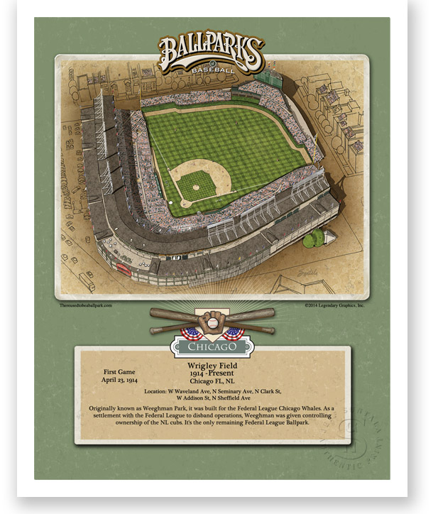 11 x 14 inch unframed print of Wrigley Field