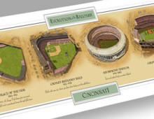 All four Cinci ballparks in one print!