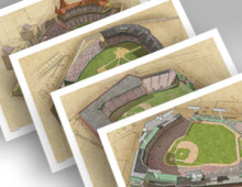 thumbnail of all 4 Boston ballparks in individual 13x19 prints