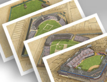 thumbnail of all 4 Brooklyn ballparks in individual 13x19 prints