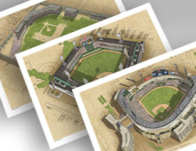 thumbnail of all 3 White Sox ballparks in individual 13x19 prints