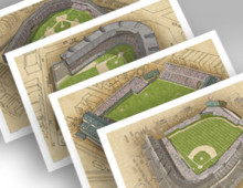 thumbnail of 4 Cubs ballparks in individual 13x19 prints