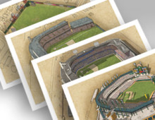 thumbnail of all 4 Detroit ballparks in individual 13x19 prints