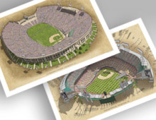 thumbnail of both Dodger ballparks in individual 13x19 prints