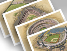 thumbnail of all 4 Pittsburgh ballparks in individual 13x19 prints