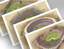 thumbnail of all 4 St. Louis ballparks in individual 13x19 prints