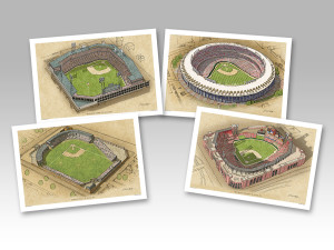 all 4 St. Louis ballparks in individual 13x19 prints