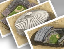 Thumbnail showing 3 13x19 prints of Seattle ballparks.