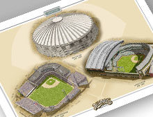 Thumbnail showing 13x19 print of all three Seattle ballparks.