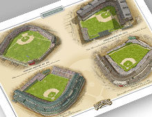 Thumbnail of print featuring Chicago Cubs ballparks.
