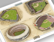 Thumbnail of 13x19 print featuring 4 major Cincinnati ballparks.