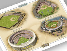 Thumbnail of 13x19 print featuring 4 major Pittsburgh ballparks.