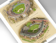 Thumbnail of 13x19 print featuring Memorial Stadium and Oriole Park at Camden Yards