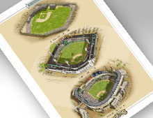 Thumbnail of 13" x 19" print featuring all 3 major Chicago AL ballparks
