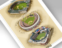 Thumbnail showing 13x19 print of all three NY Mets ballparks.
