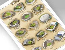 13" x 19" print featuring aerial views of all 15 American League ballparks.