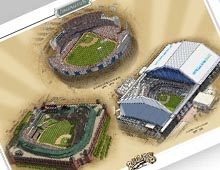 print of all 3 Texas Ranger ballparks