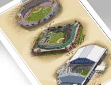 aerial views of Arlington Stadium, Globe Life Park and Globe Life Field