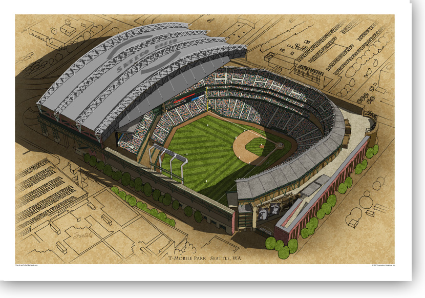 Artists depiction of birdseye view of T-Mobile Park.