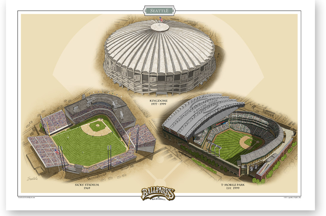 Sicks' Stadium, Kingdome and T-Mobile Park.